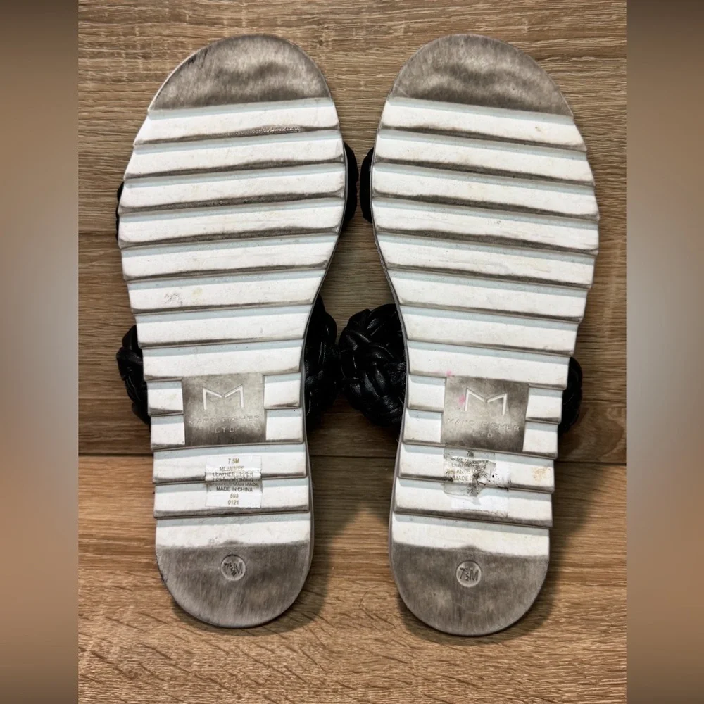 Black Braided Leather Marc Fisher Chunky Platform Sandals Women's Shoes Size 7.5 - Picture 10 of 10